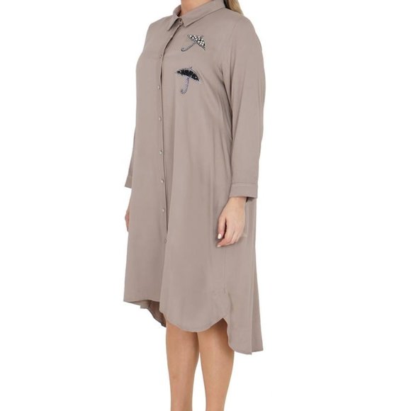 Designer Beige Dress Women Applique L XL Front Buttons MAYA LONGA - Picture 3 of 4
